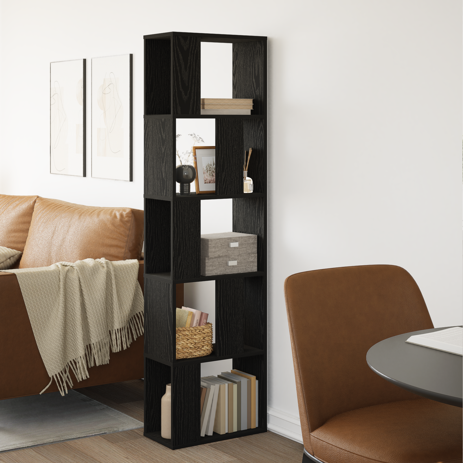 Bookcase 5-Tier Black Oak 45x23,5x162,5 cm Engineered Wood - Image 4