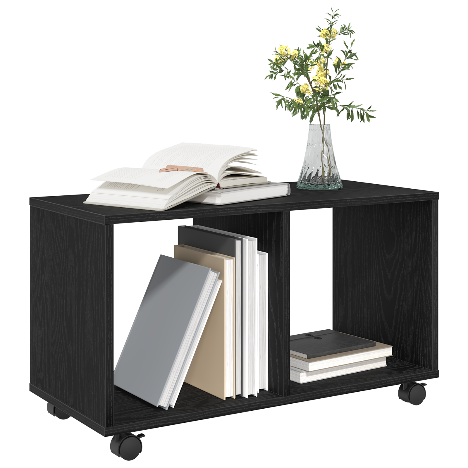 End Table with Wheels Black Oak 72x33x42,5 cm Engineered Wood - Image 3
