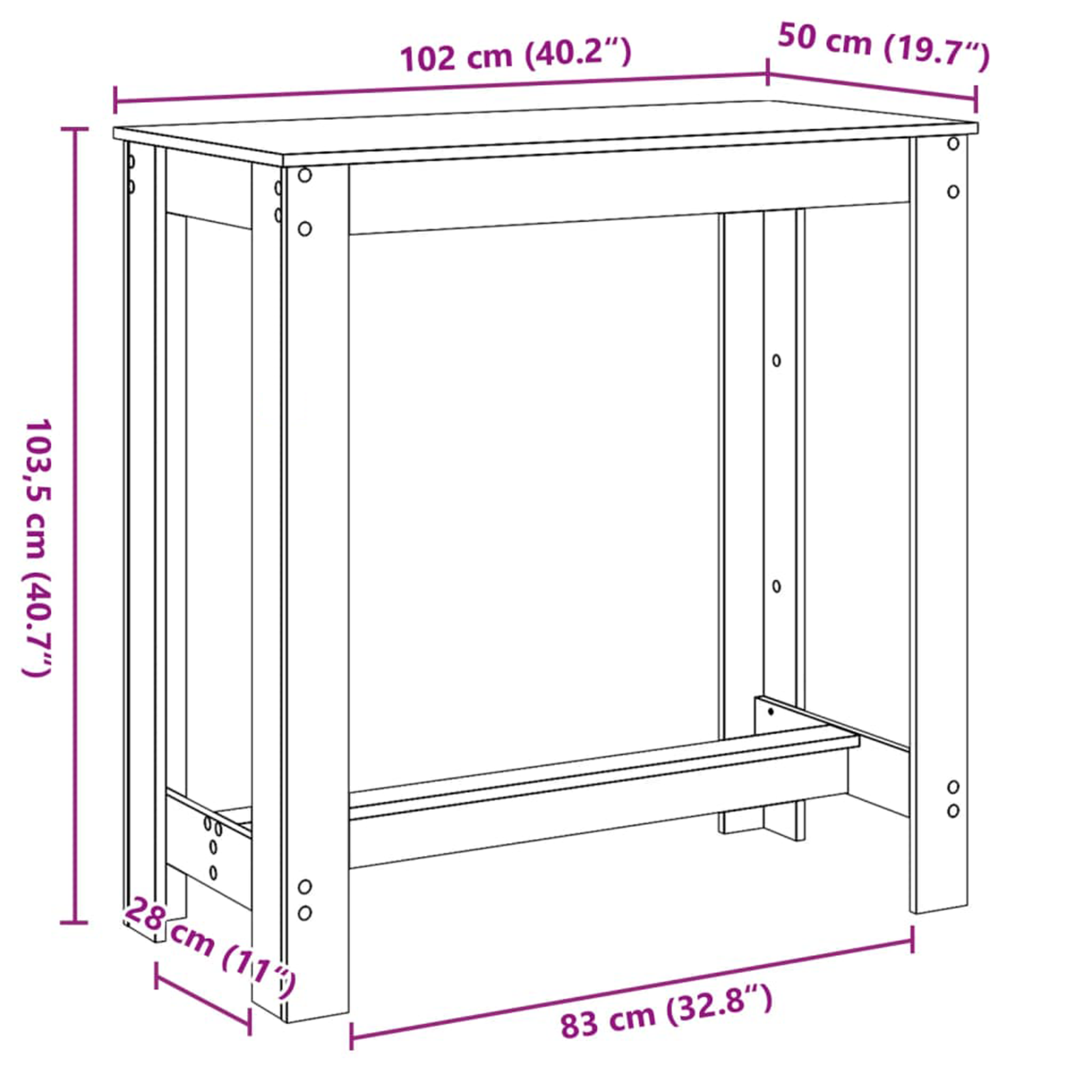 Baro stalas Juodos ąžuolo 102x50x103,5 cm Iš inžinerinio medžio - Image 9