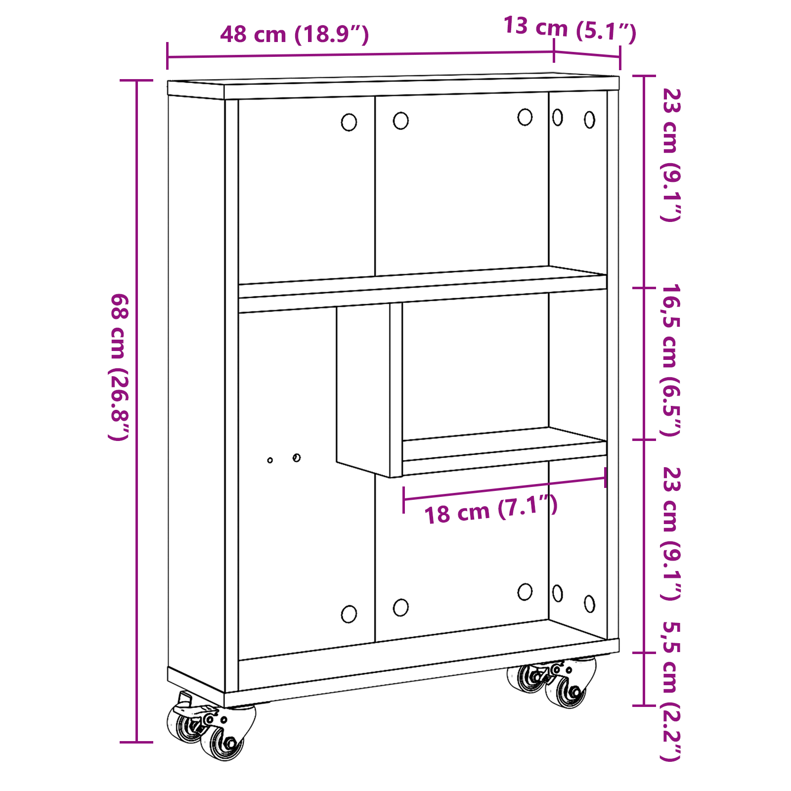 Narrow Storage Trolley Black Oak 48x13x68 cm Engineered Wood - Image 9