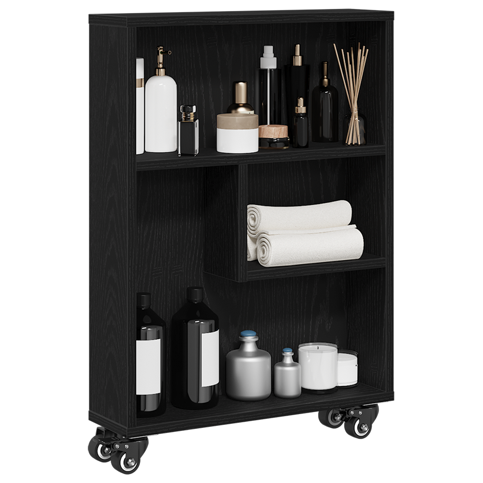 Narrow Storage Trolley Black Oak 48x13x68 cm Engineered Wood - Image 3