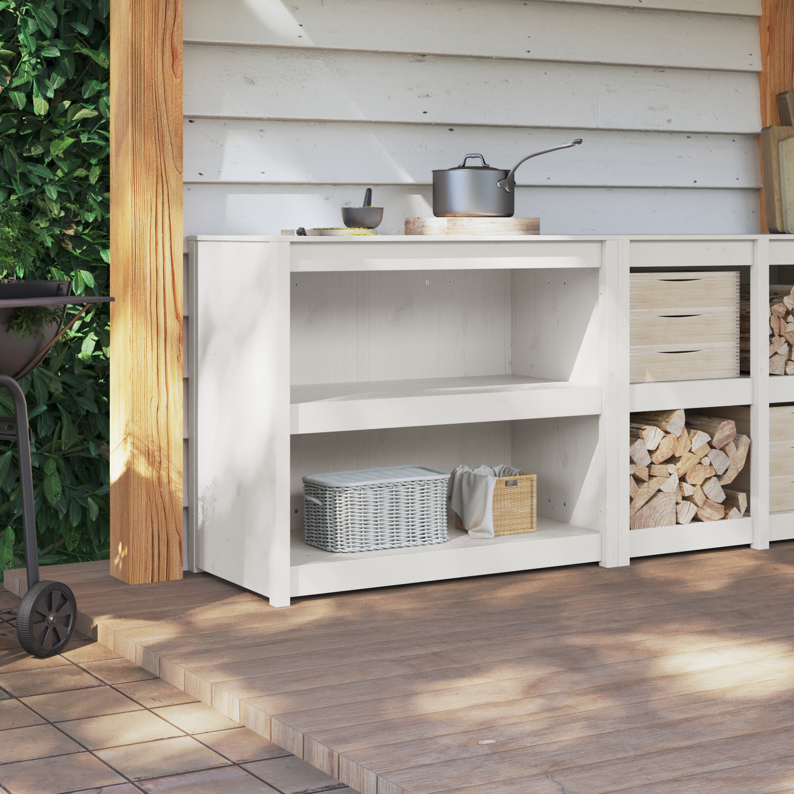 Outdoor Kitchen Cabinet White 106x55x92 cm Solid Wood Pine - Image 4
