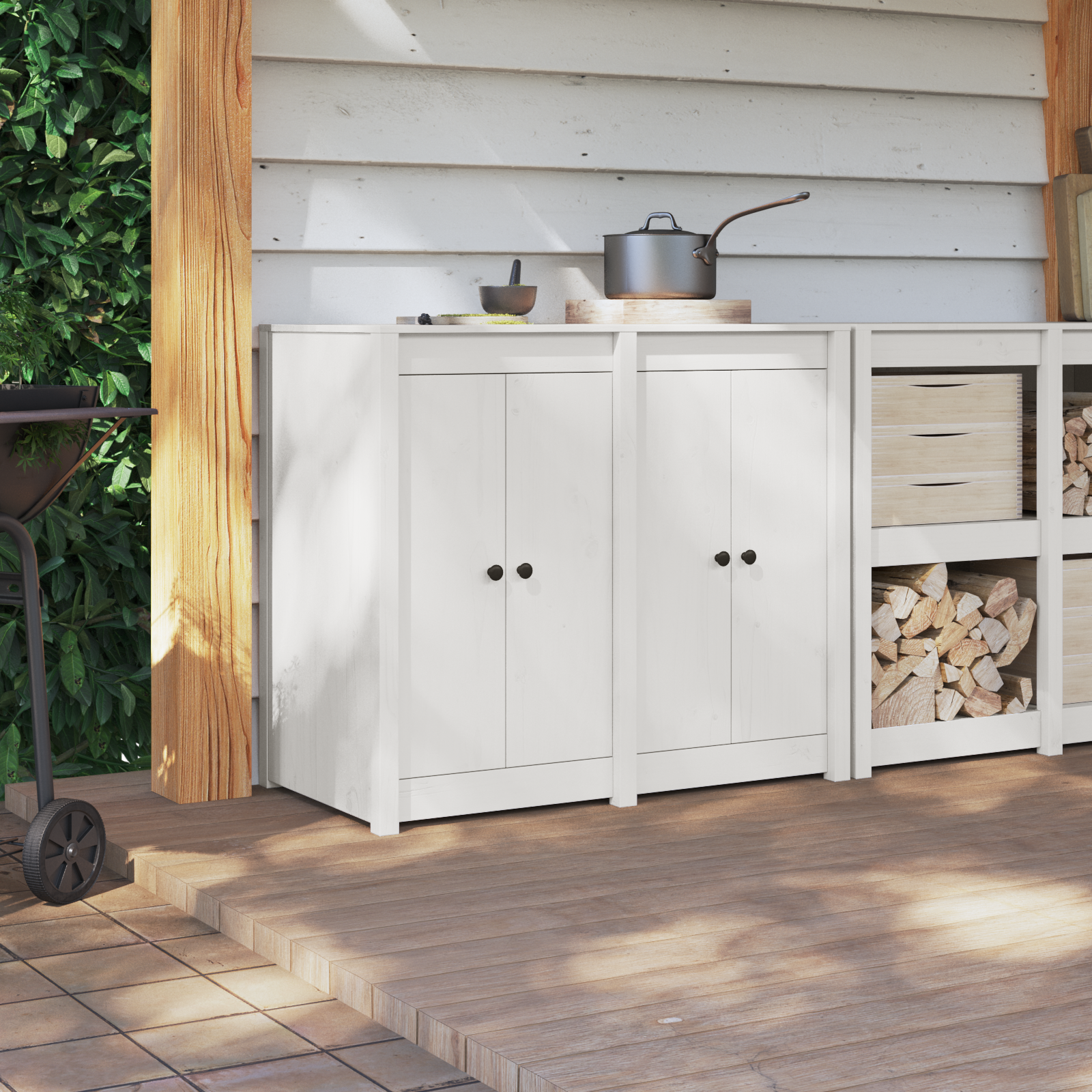 Outdoor Kitchen Doors 2 pcs White 50x9x82 cm Solid Wood Pine - Image 3