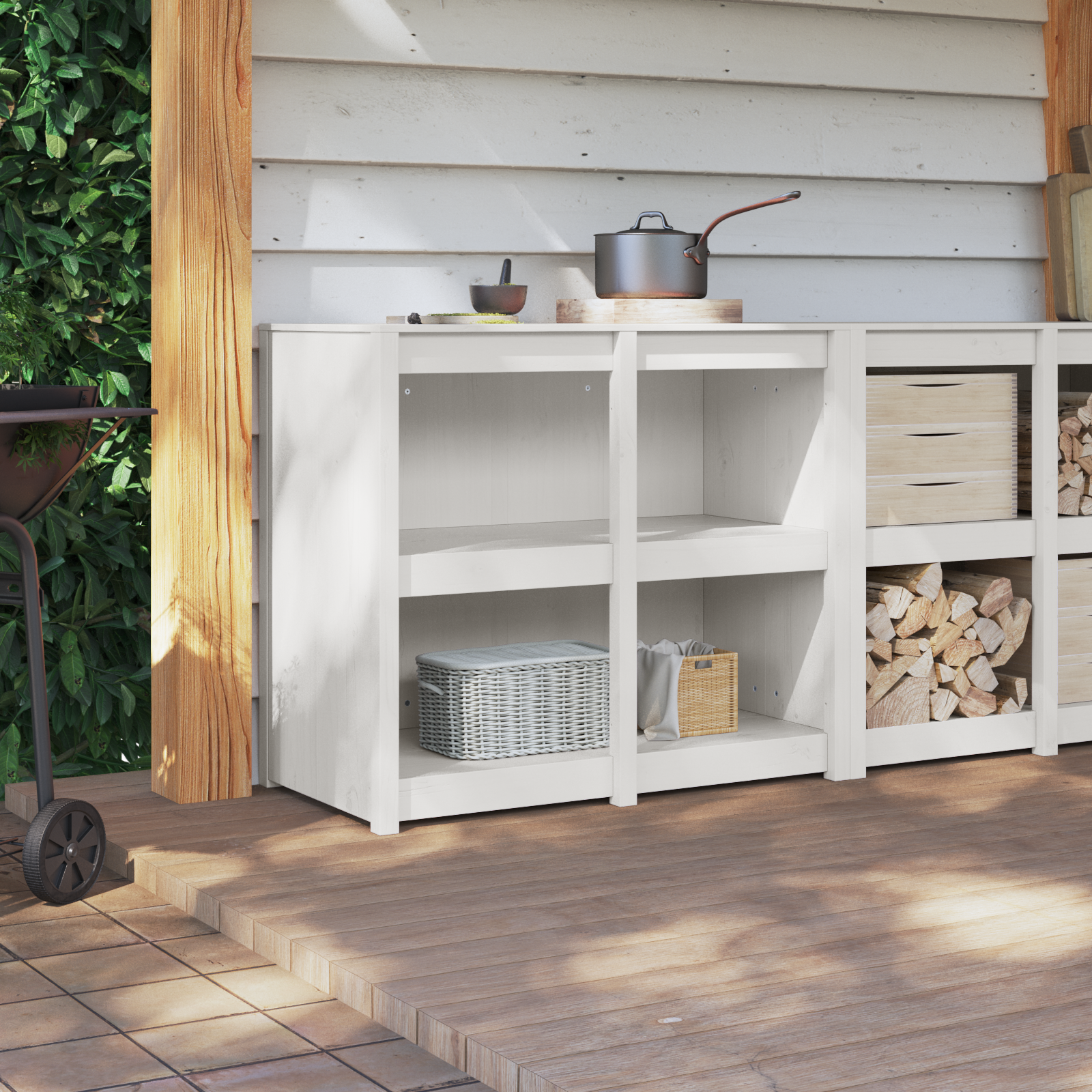 Outdoor Kitchen Cabinet White 106x55x92 cm Solid Wood Pine - Image 4