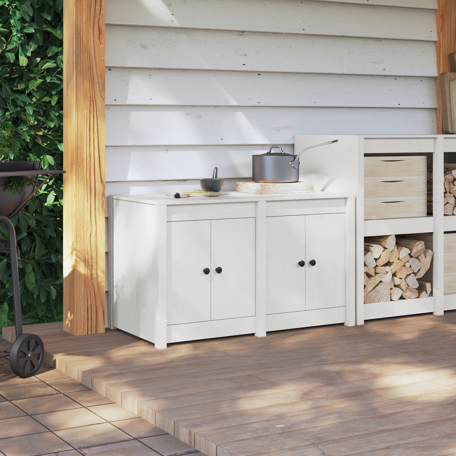 Outdoor Kitchen Cabinet White 106x55x64 cm Solid Wood Pine - Image 4