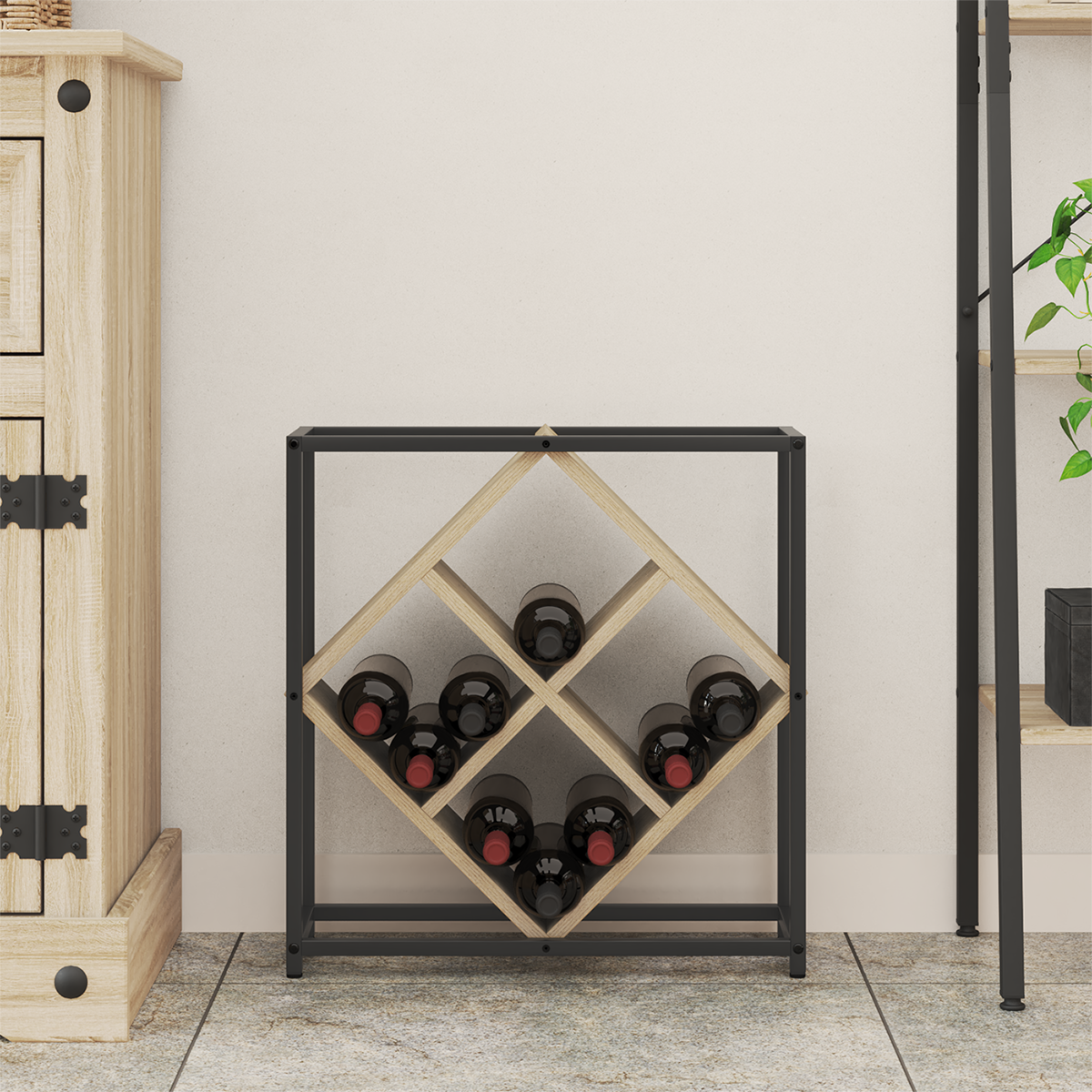 Wine Racks Sonoma oak, Black Particle board, Metal Medium - Image 4