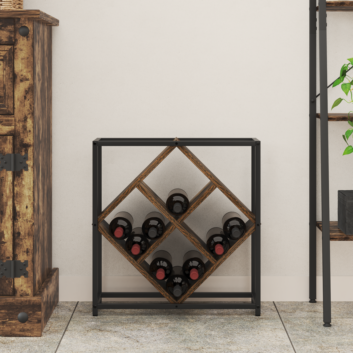 Wine Racks Smoked oak Metal frame and wooden shelves Medium - Image 4