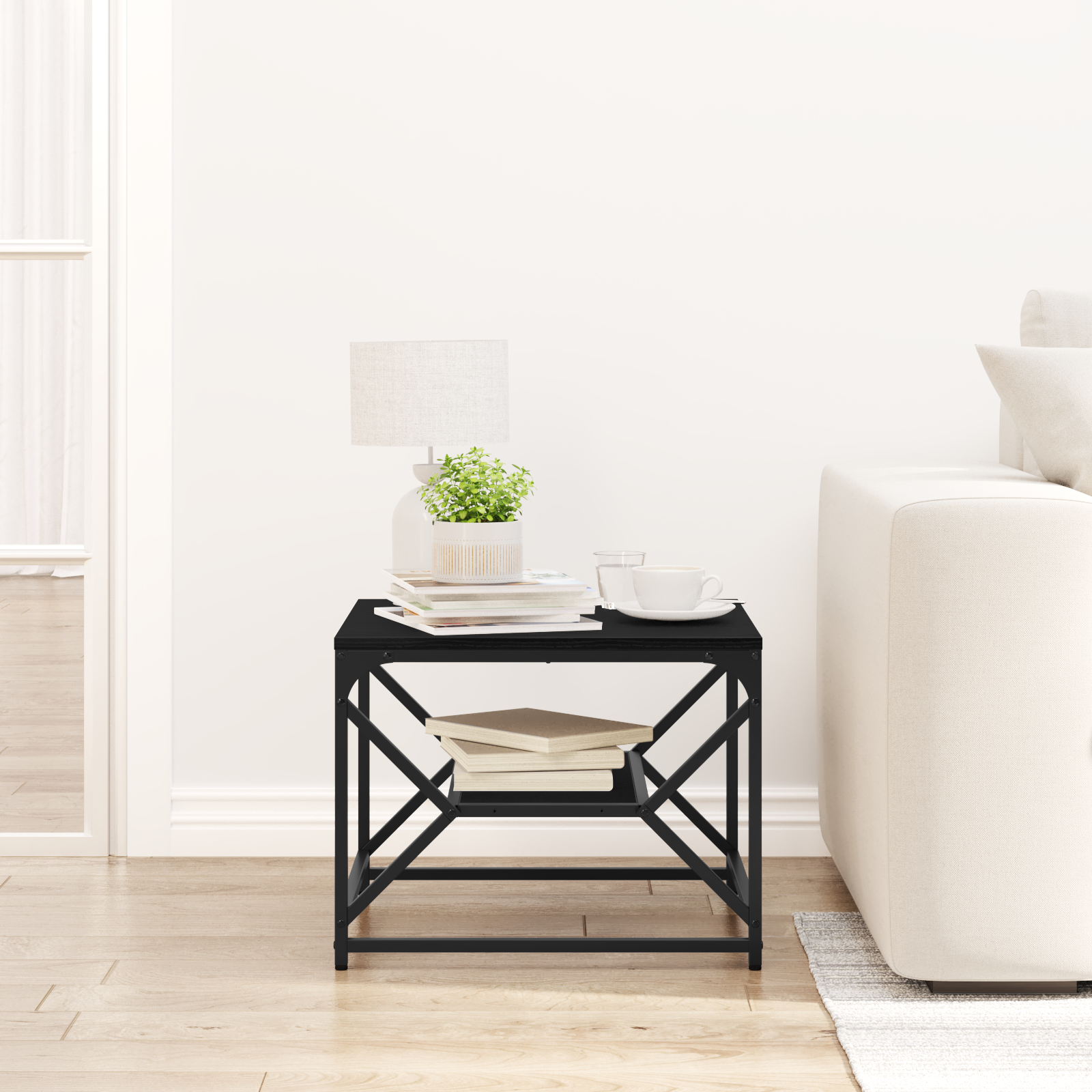 Black Oak Coffee Table with Shelf, 51x50x40 cm, Made from Engineered Wood - Image 4