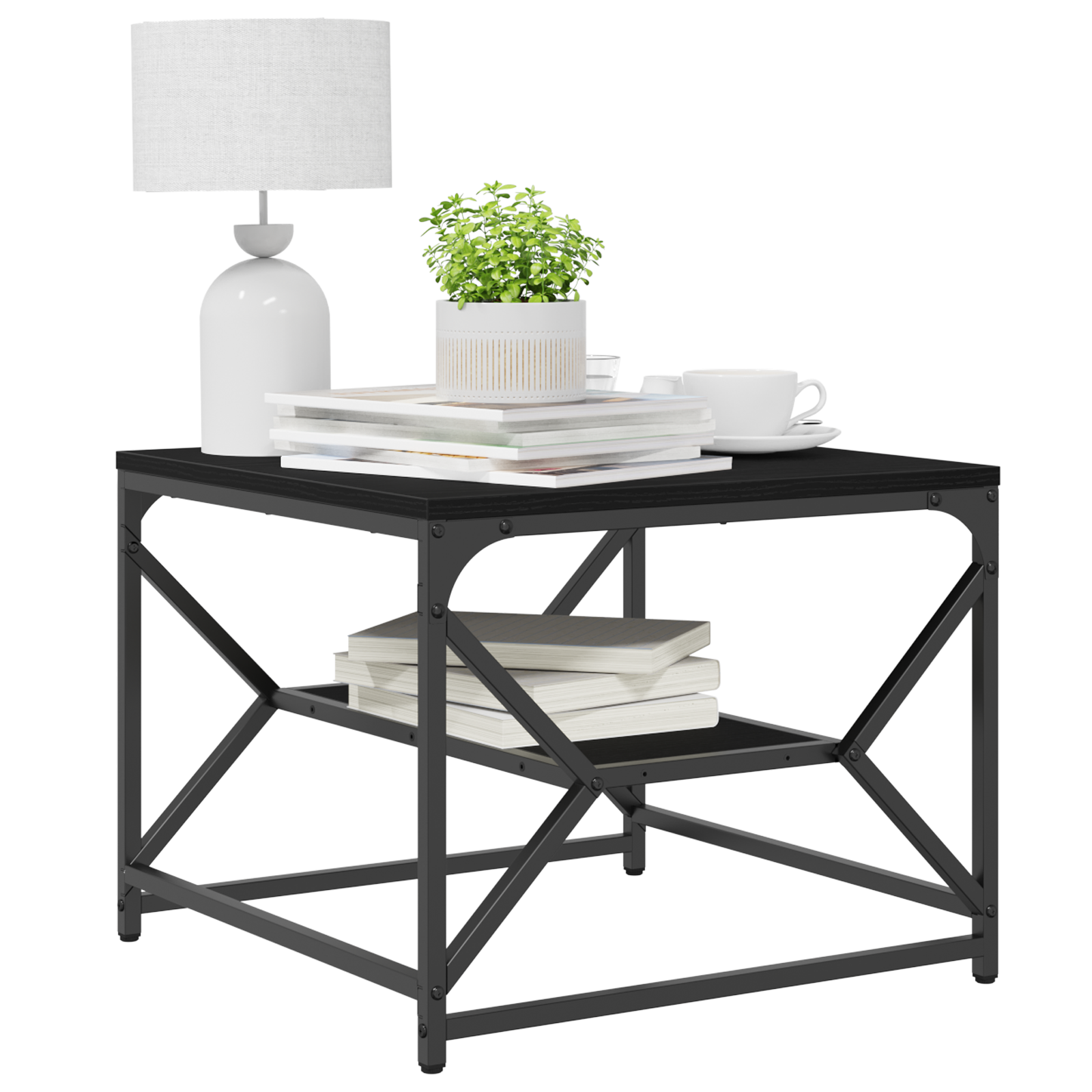 Black Oak Coffee Table with Shelf, 51x50x40 cm, Made from Engineered Wood - Image 3