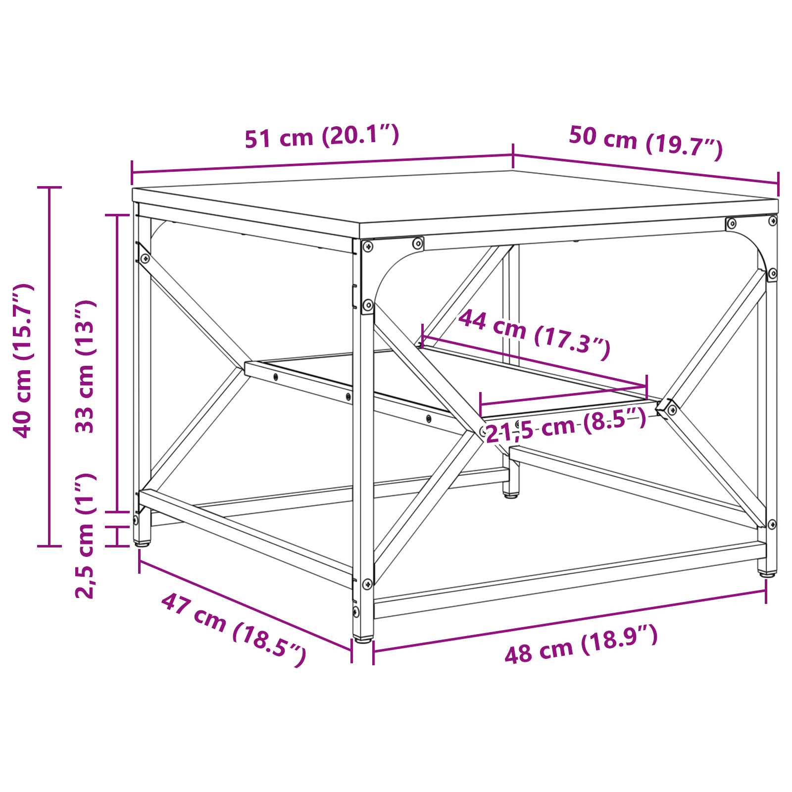 Coffee Table with Storage Shelf - Smoked Oak, 51x50x40 cm, Made of Engineered Wood - Image 10