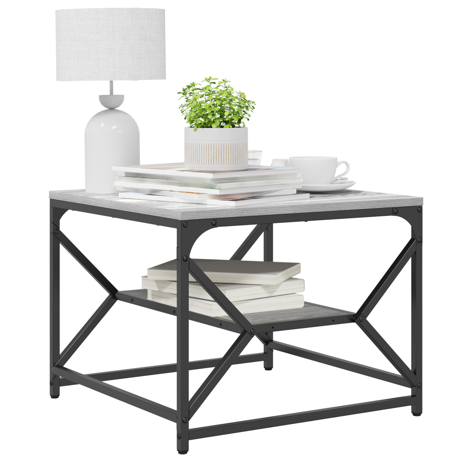 Coffee Table with Shelf - Grey Sonoma - 51x50x40 cm - Made of Engineered Wood - Image 3