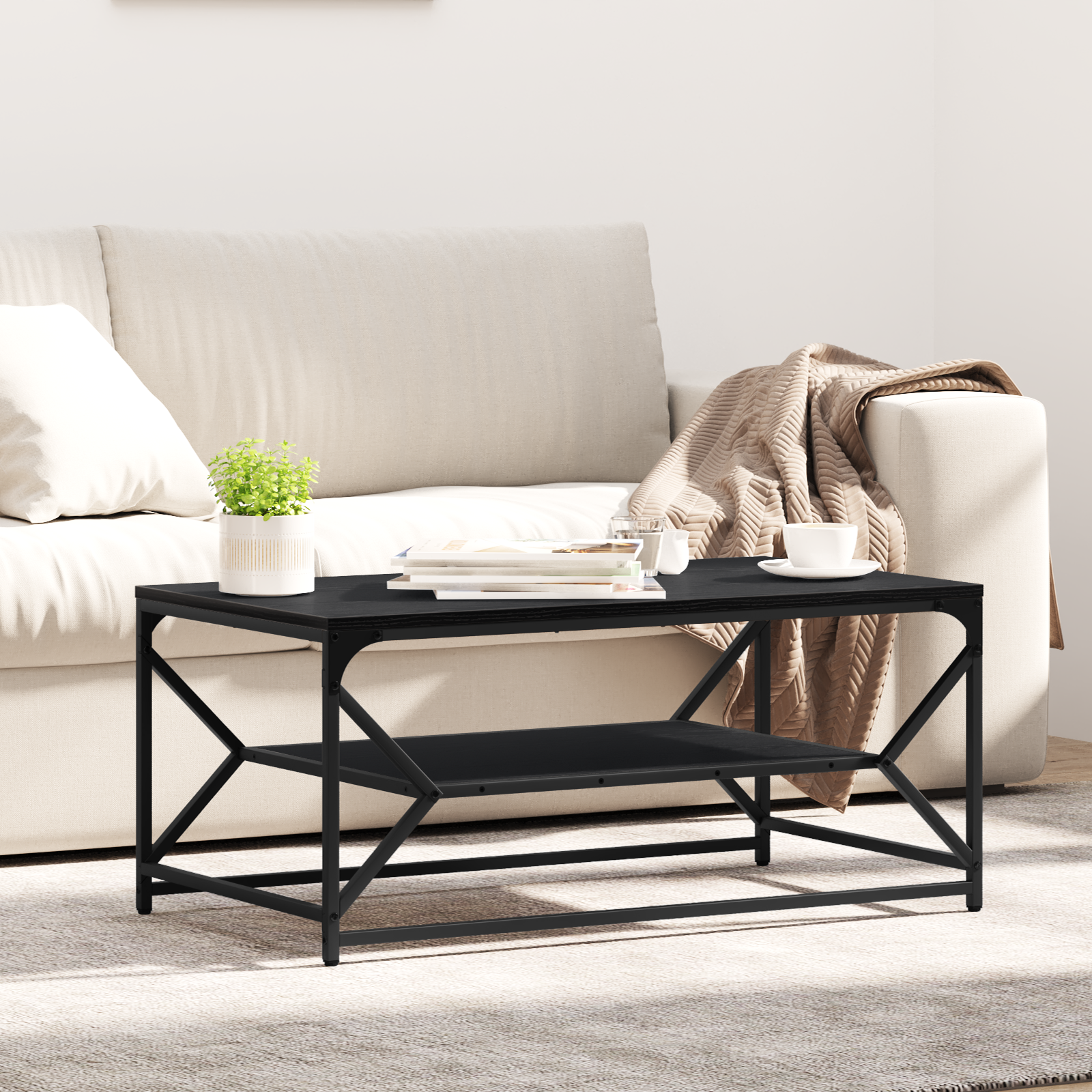 Coffee Table with Shelf Black Oak 90x50x40 cm Engineered Wood