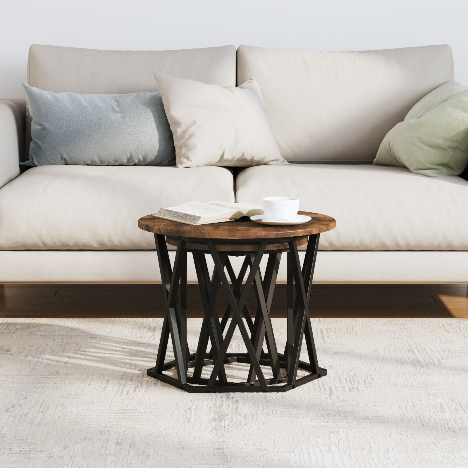 Coffee Table Smoked oak Solid Acacia wood Medium - Image 4