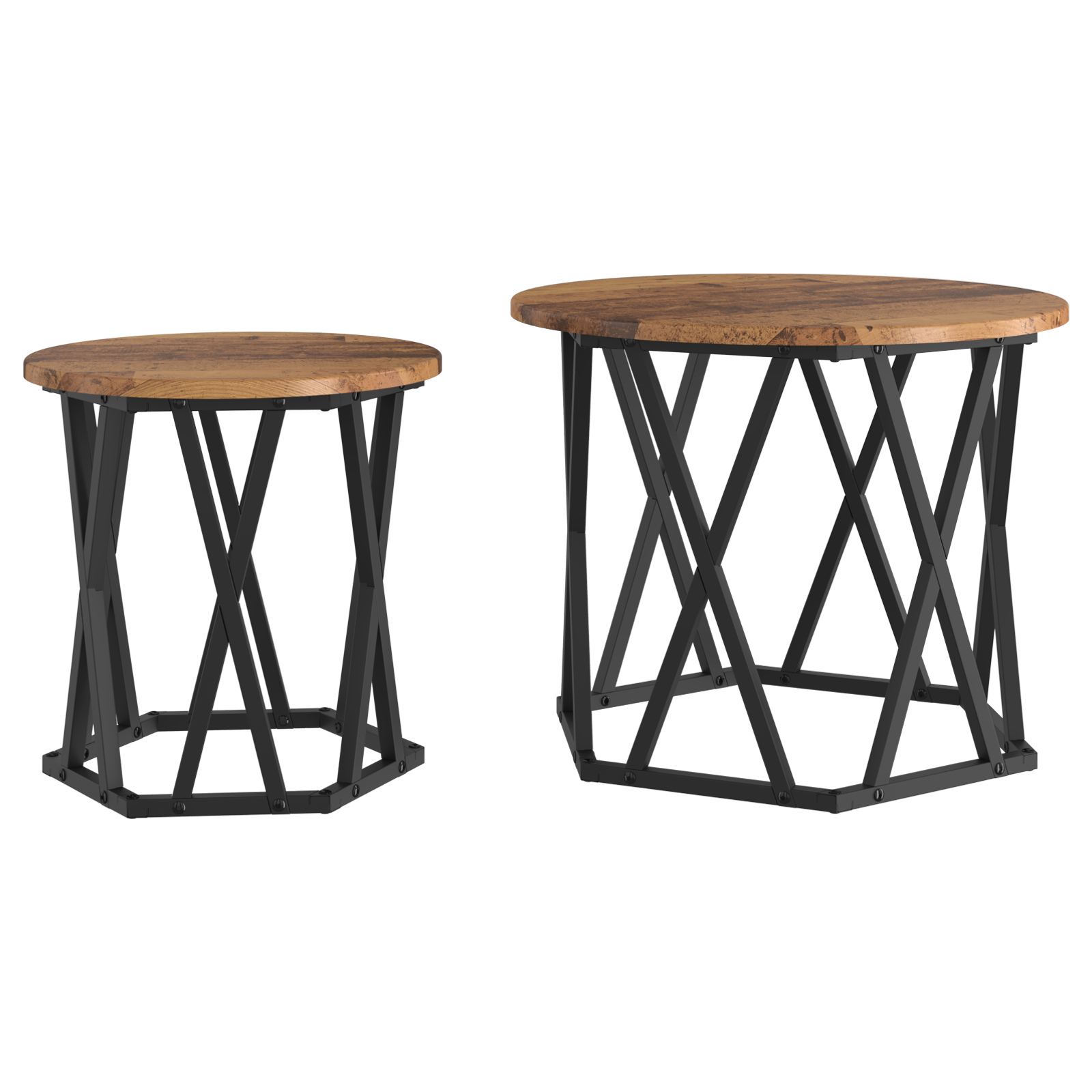 Nesting Side Tables (Set of 2) - Rustic Wood Look, Made of Engineered Wood - Image 2
