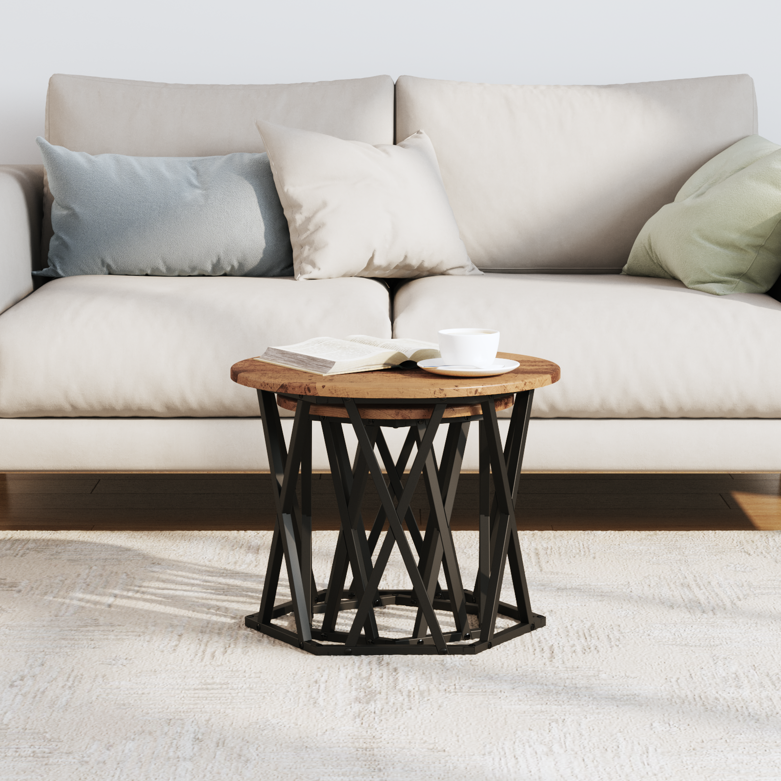 Nesting Side Tables (Set of 2) - Rustic Wood Look, Made of Engineered Wood - Image 4