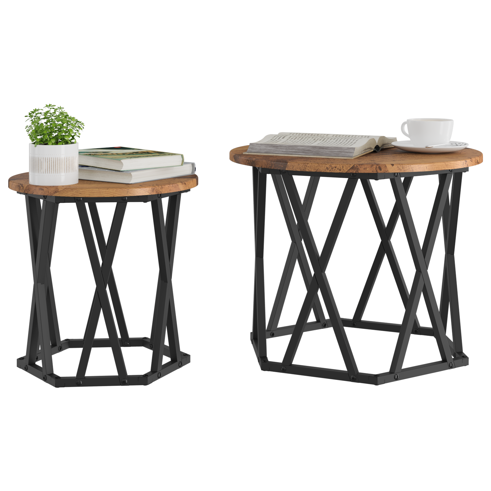Nesting Side Tables (Set of 2) - Rustic Wood Look, Made of Engineered Wood - Image 3