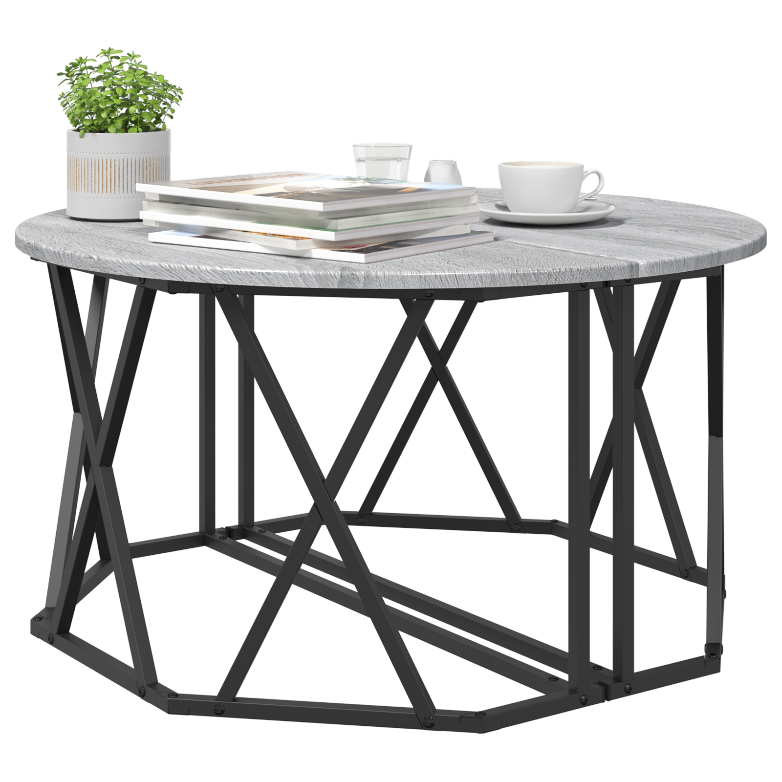 Grey Sonoma Coffee Table 80x80x42 cm Made from Engineered Wood - Image 3