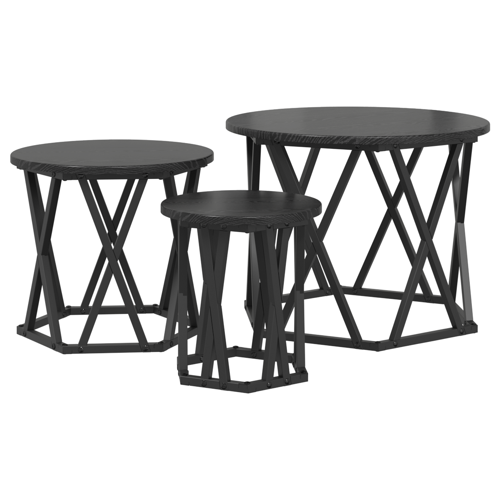 Nesting Side Tables 3 pcs Black Oak Engineered Wood - Image 2