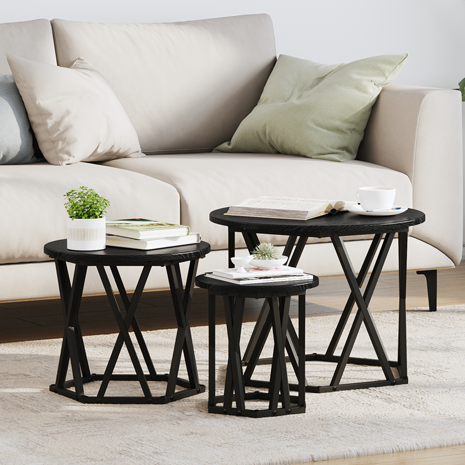 Nesting Side Tables 3 pcs Black Oak Engineered Wood