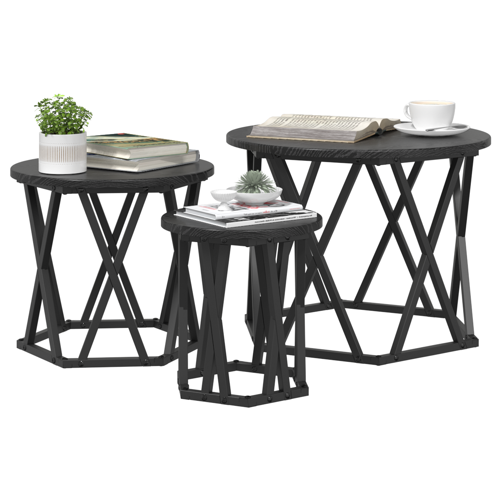 Nesting Side Tables 3 pcs Black Oak Engineered Wood - Image 3