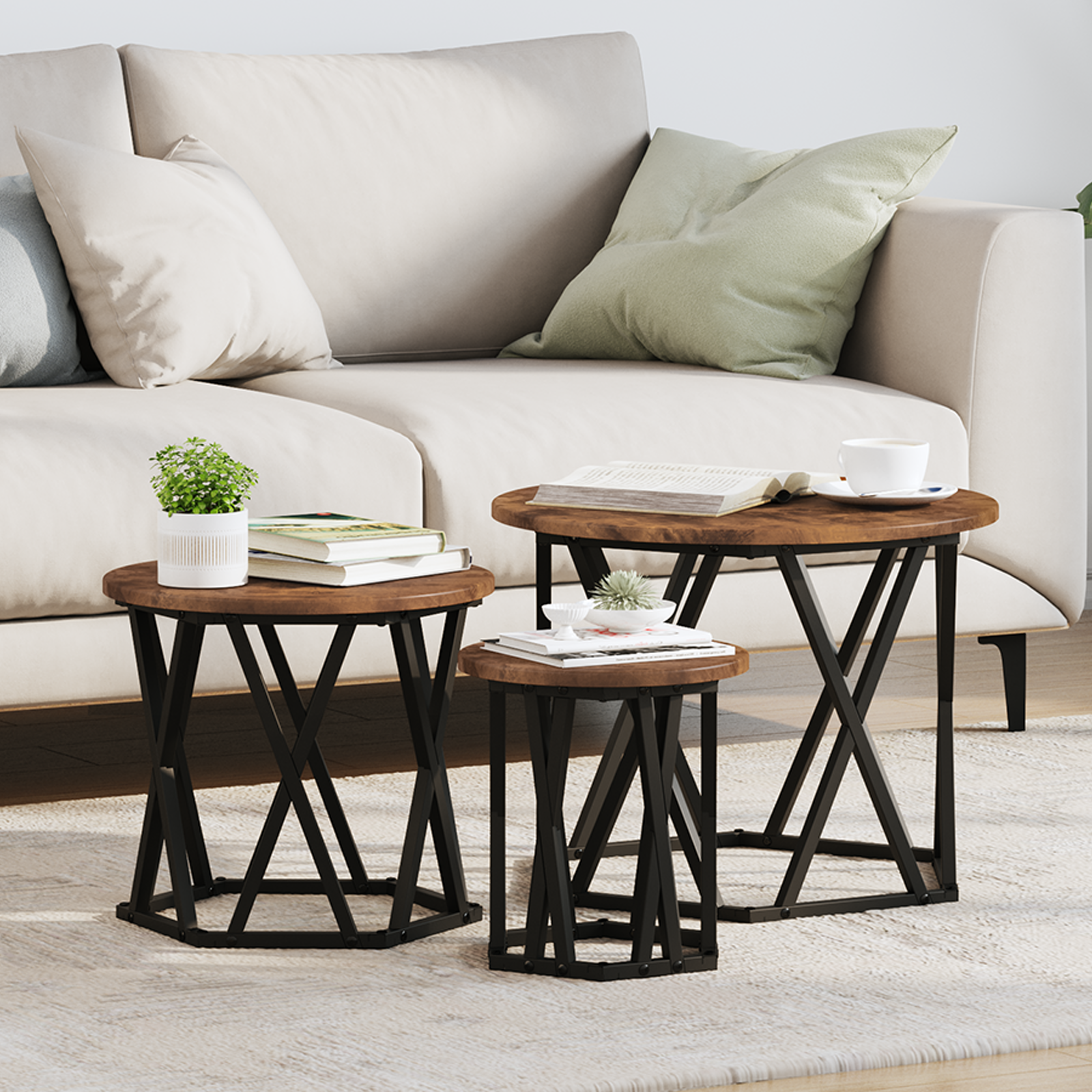 Nesting Side Tables 3 pcs Smoked Oak Engineered Wood
