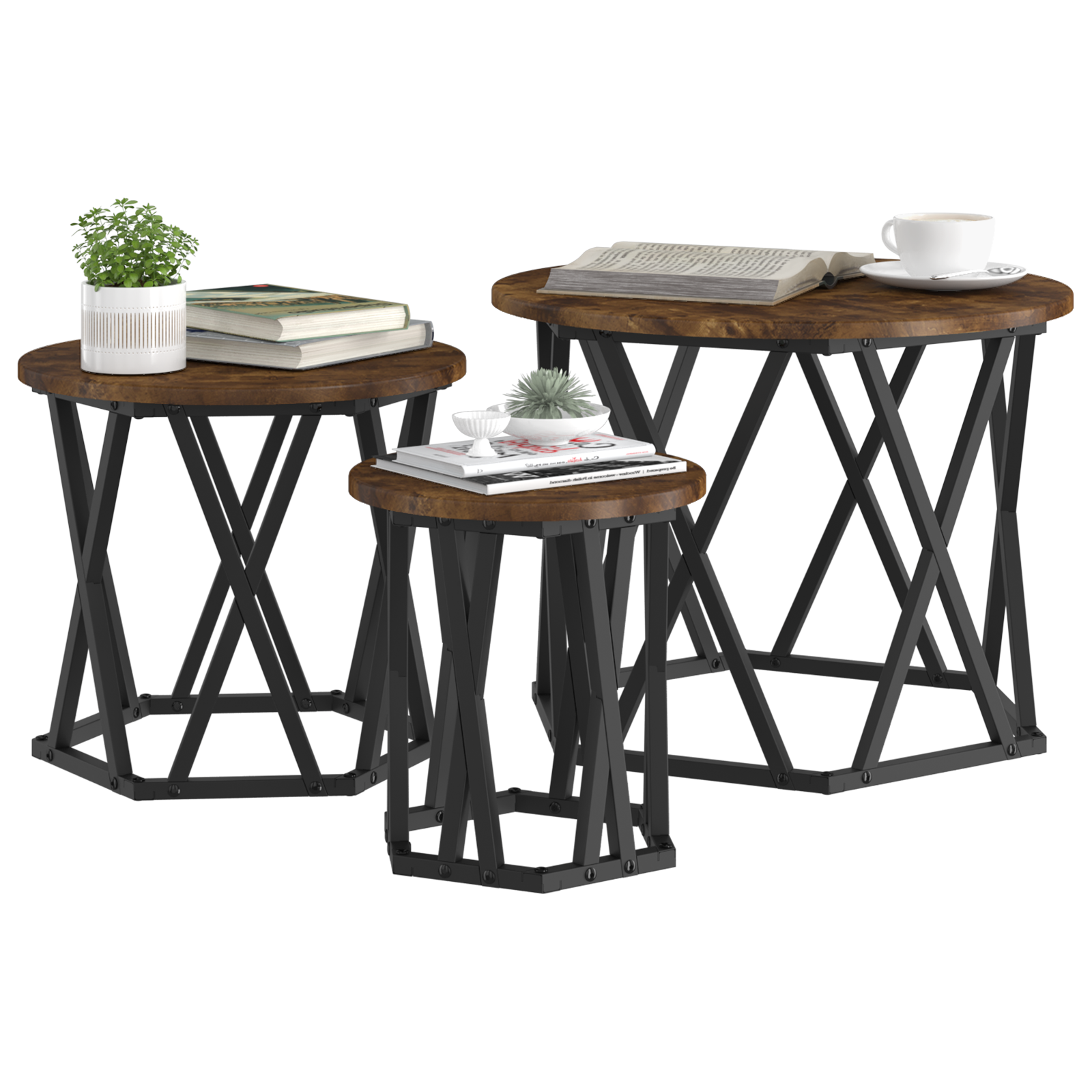 Nesting Side Tables 3 pcs Smoked Oak Engineered Wood - Image 3