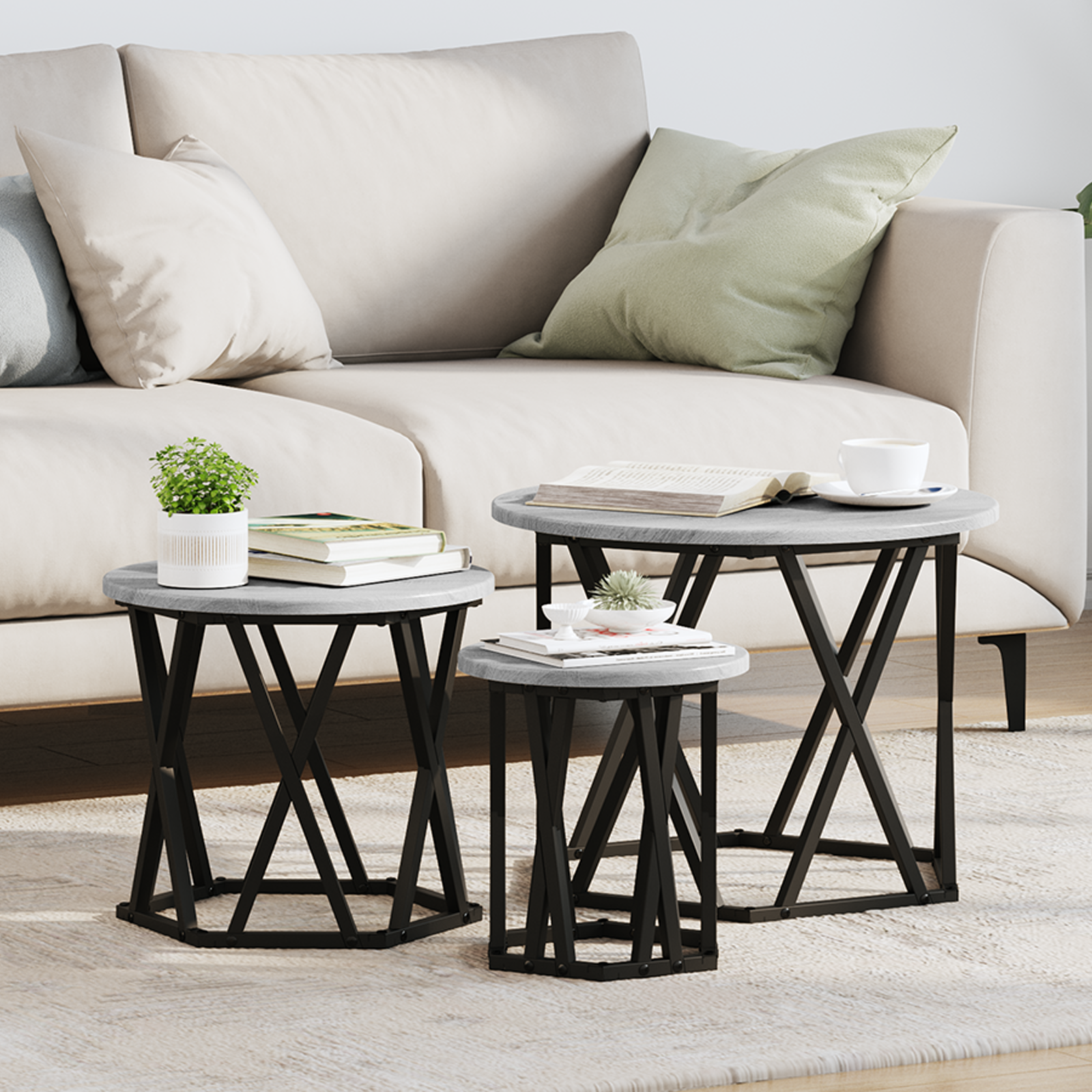 Nesting Side Tables 3 pcs Grey Sonoma Engineered Wood