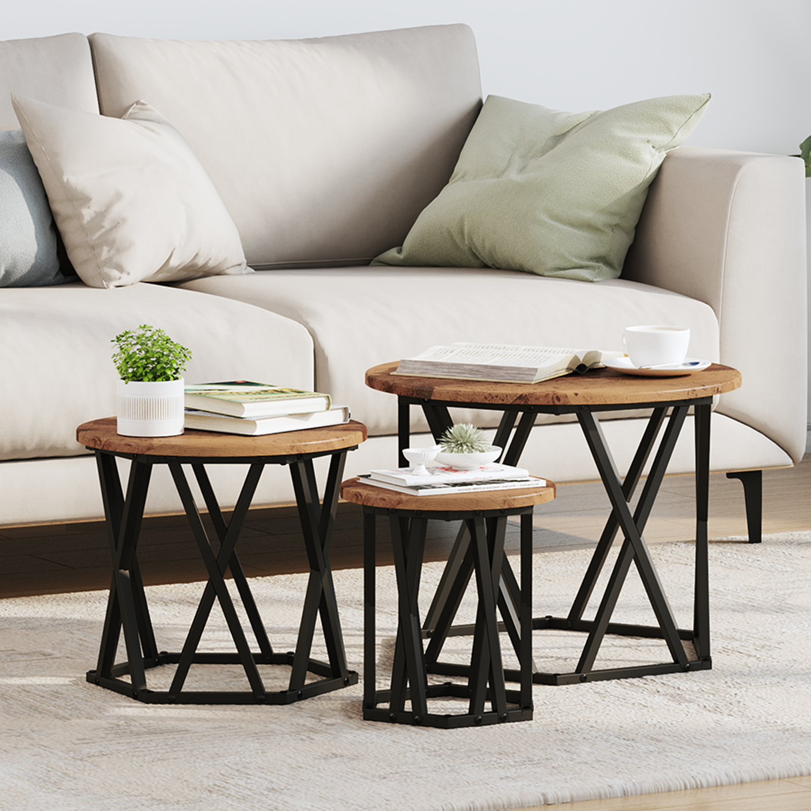 Nesting Side Tables 3 pcs Old Wood Engineered Wood