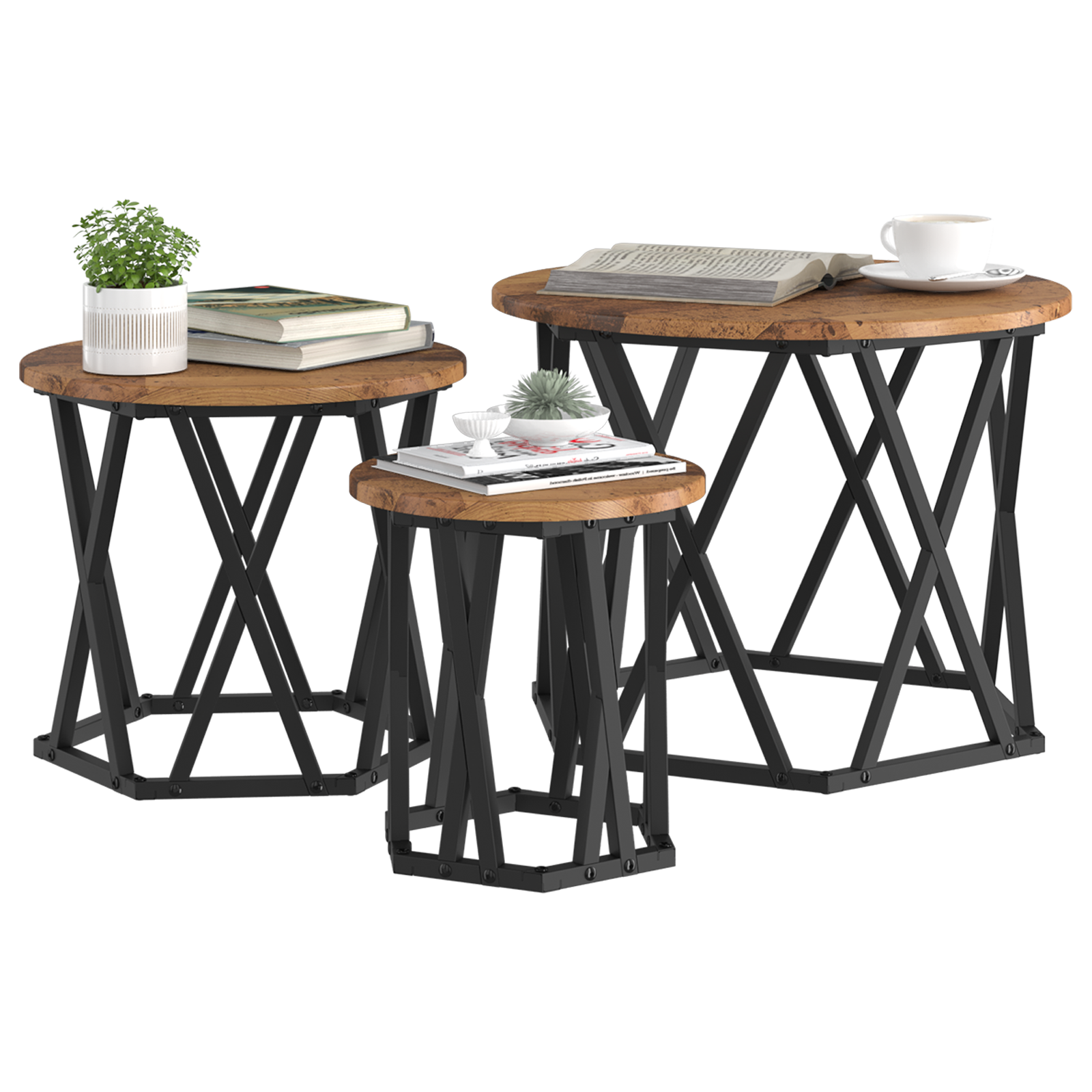 Nesting Side Tables 3 pcs Old Wood Engineered Wood - Image 3