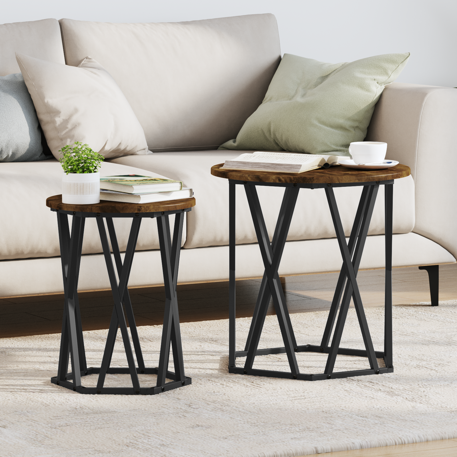 Side Tables 2 pcs Smoked Oak Engineered Wood