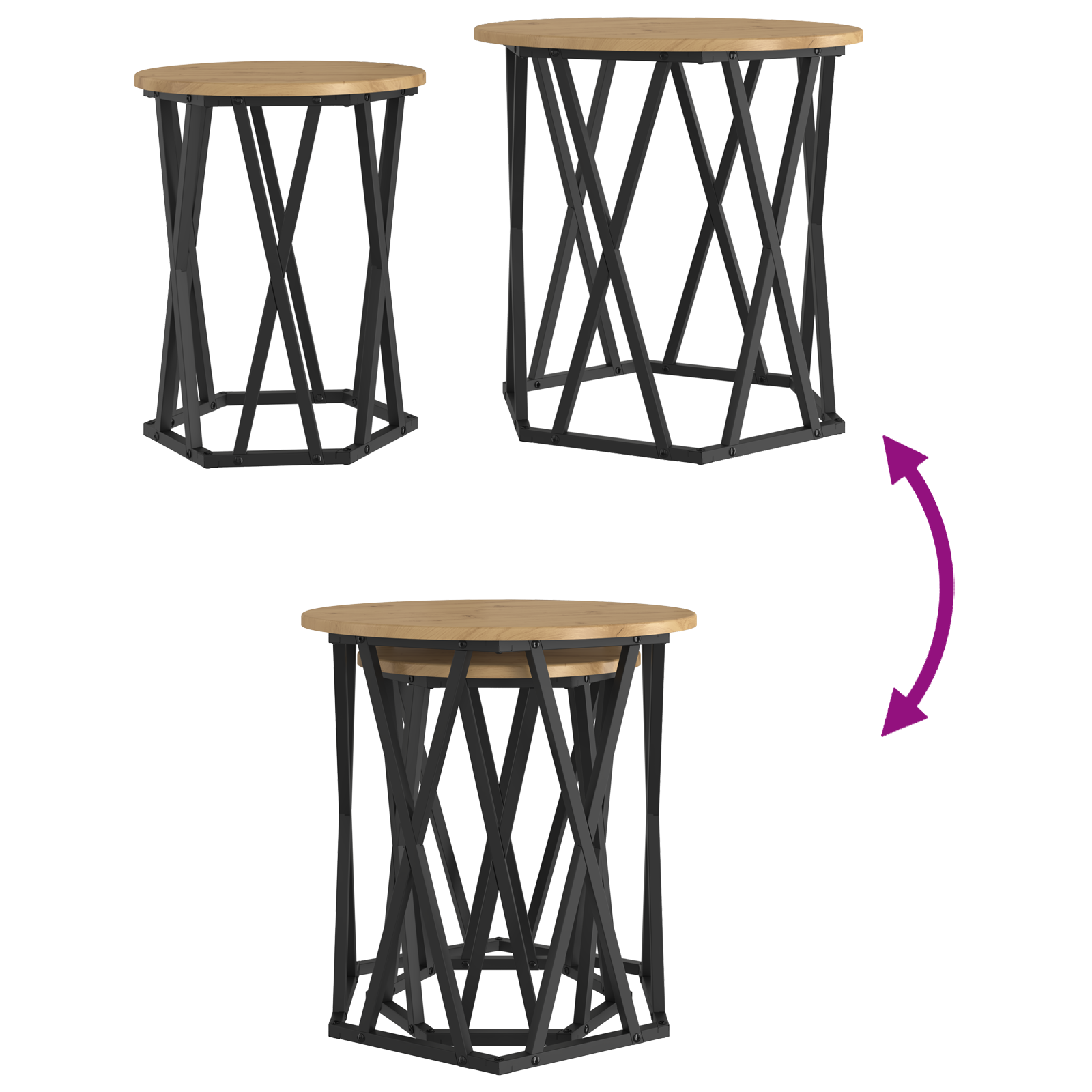 Artisan oak MDF, Metal Medium Coffee Table Round Industrial - Image 10