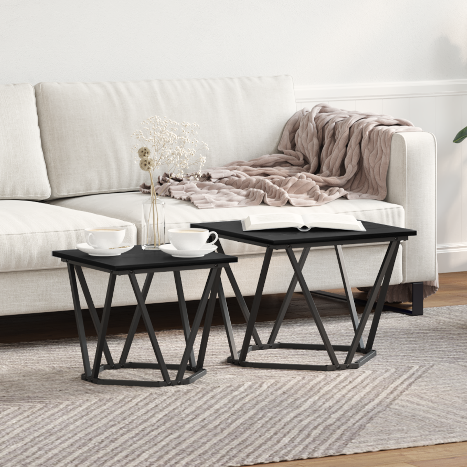Side Tables 2 pcs Black Oak Engineered Wood