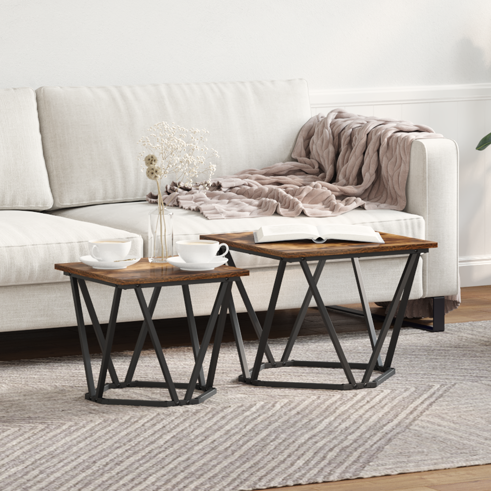 2 Piece Side Table Set Smoked Oak Engineered Wood