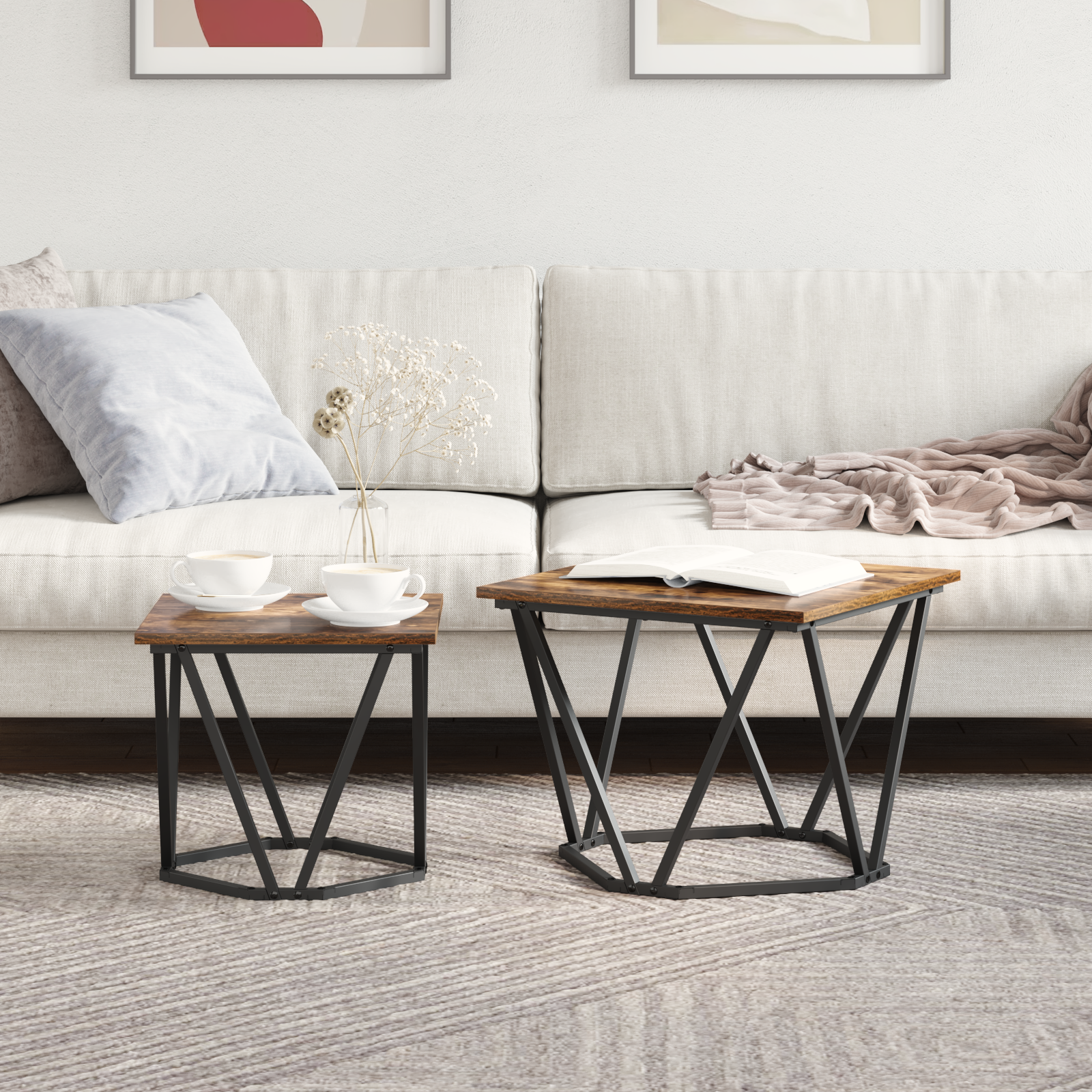 2 Piece Side Table Set Smoked Oak Engineered Wood - Image 4