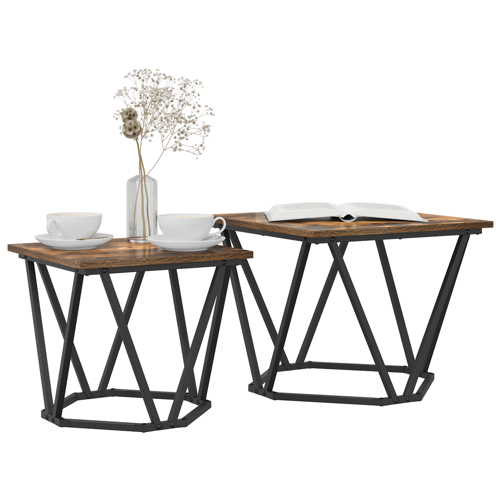 2 Piece Side Table Set Smoked Oak Engineered Wood - Image 3