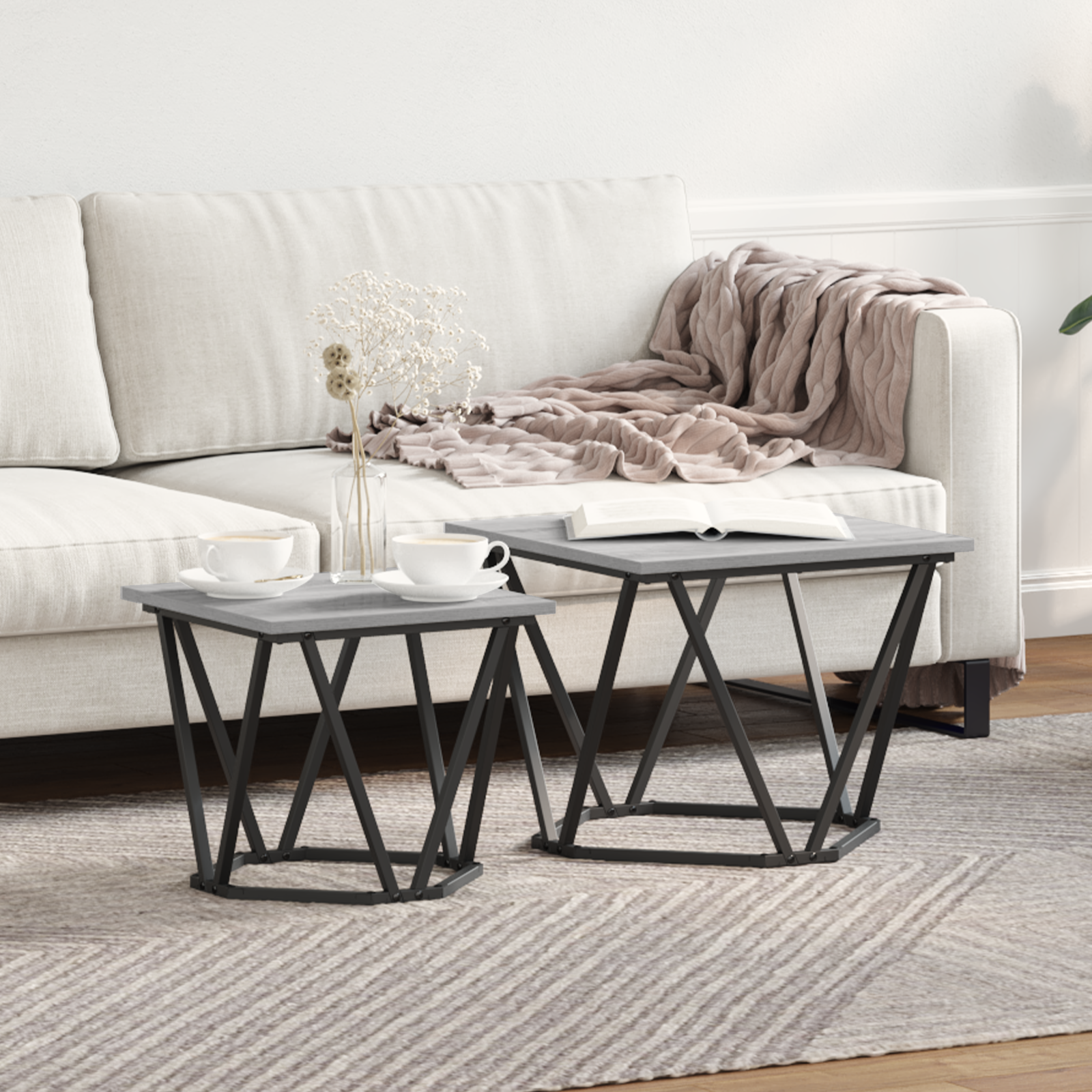 2 Piece Side Table Set Grey Sonoma Engineered Wood