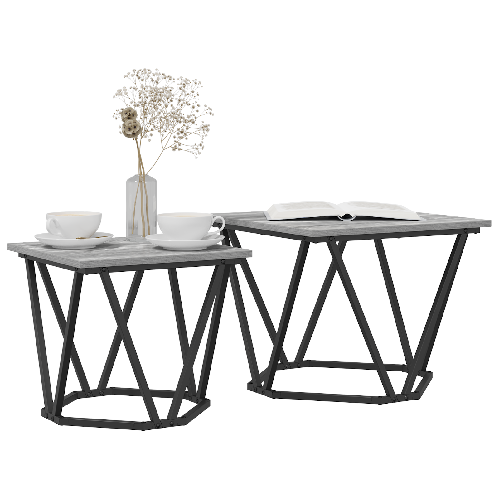 2 Piece Side Table Set Grey Sonoma Engineered Wood - Image 3