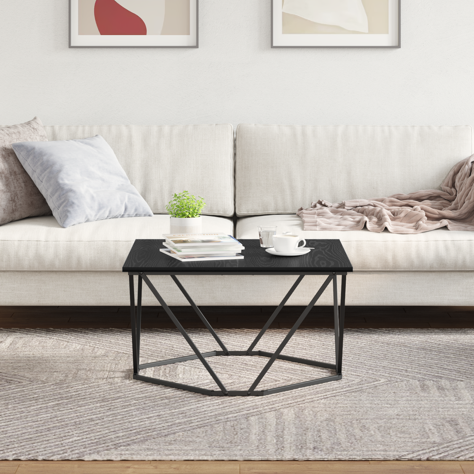 Black oak Metal Medium Sleek Coffee Table Rectangular - Image 4