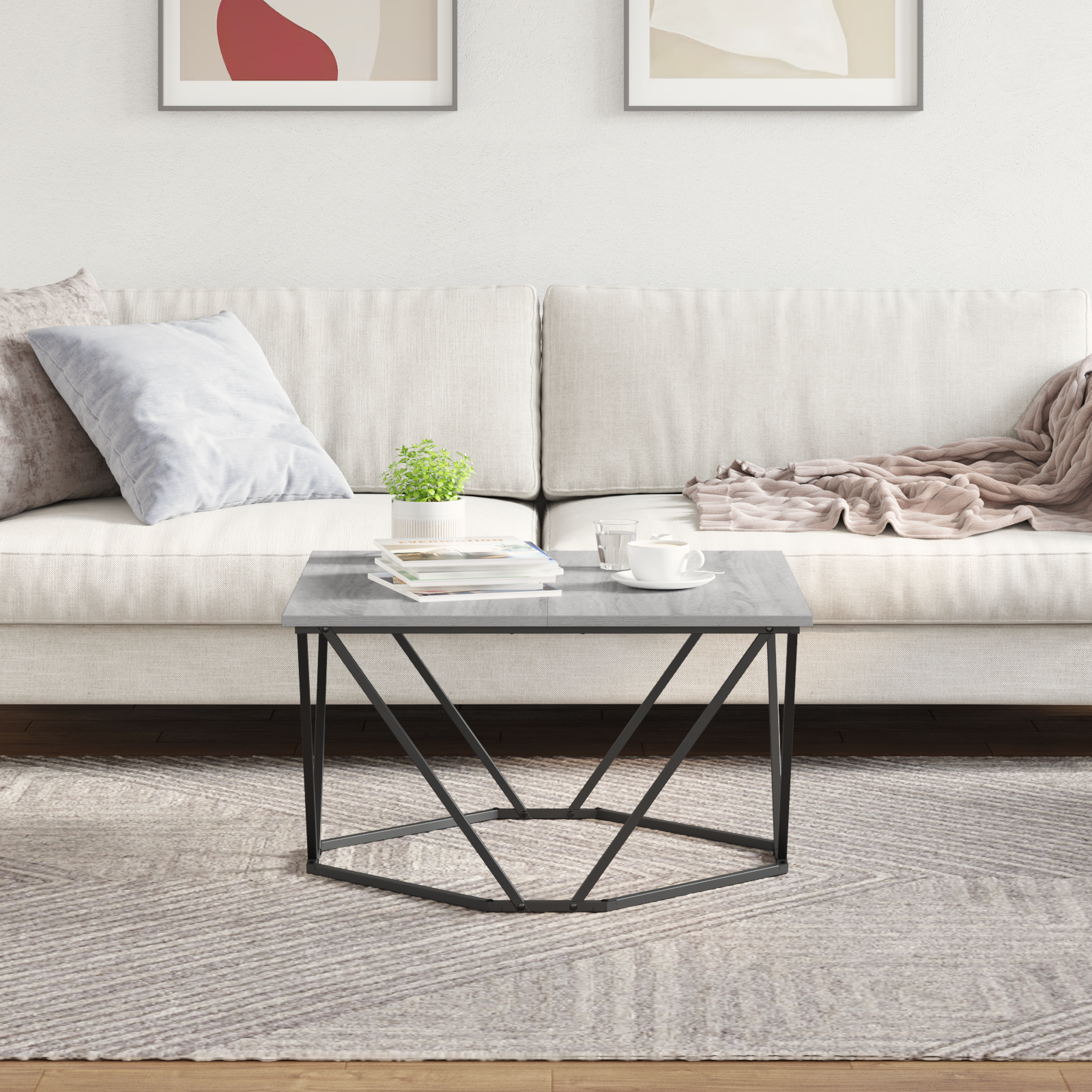 Grey Sonoma Engineered Wood, Metal Medium Modern Coffee Table - Image 4