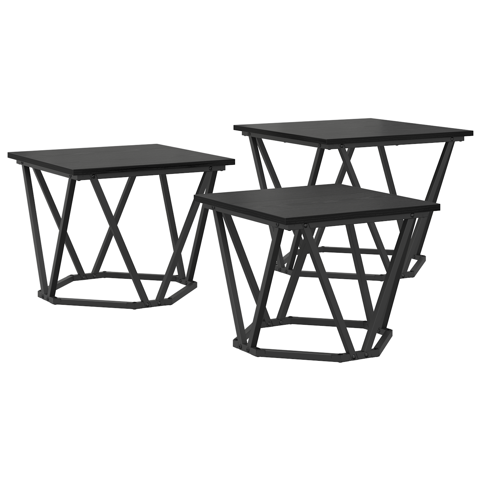 Side Tables 3 pcs Black Oak Engineered Wood - Image 2