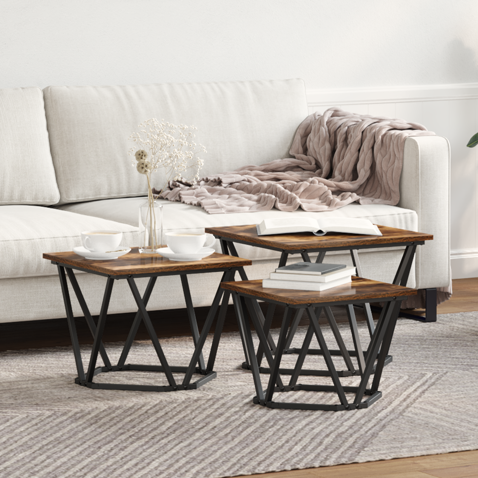 Side Tables 3 pcs Smoked Oak Engineered Wood