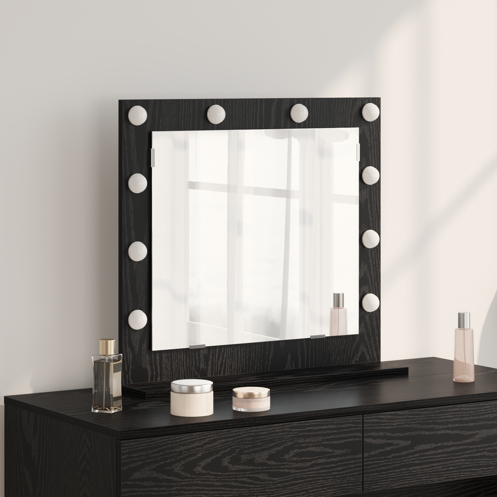 Make-up Spiegel met LED Verlichting Zwart Eiken 60x55x18 cm