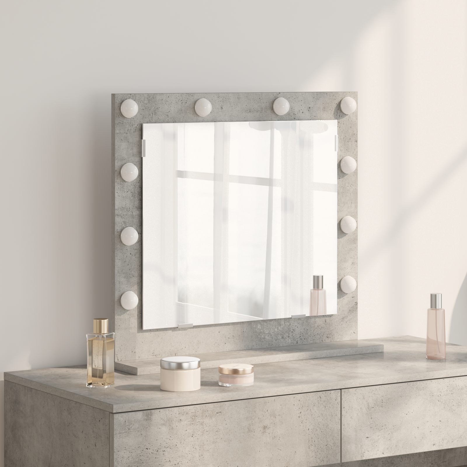 Vanity Spiegel met LED Verlichting Beton Grijs 60x55x18 cm