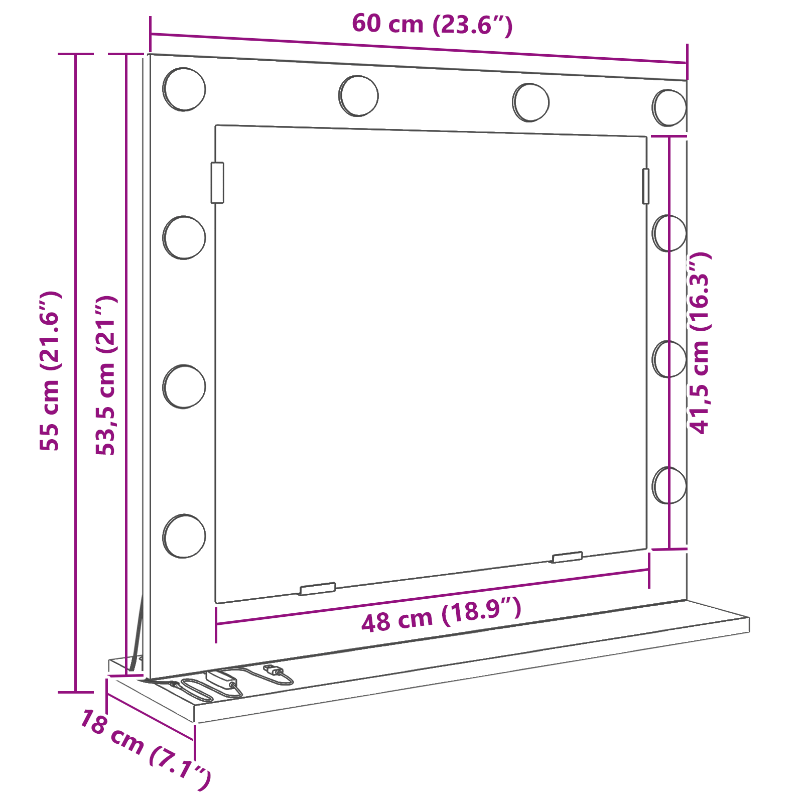Veidrodžio su LED Šviesomis Senas Medis 60x55x18 cm - Image 9