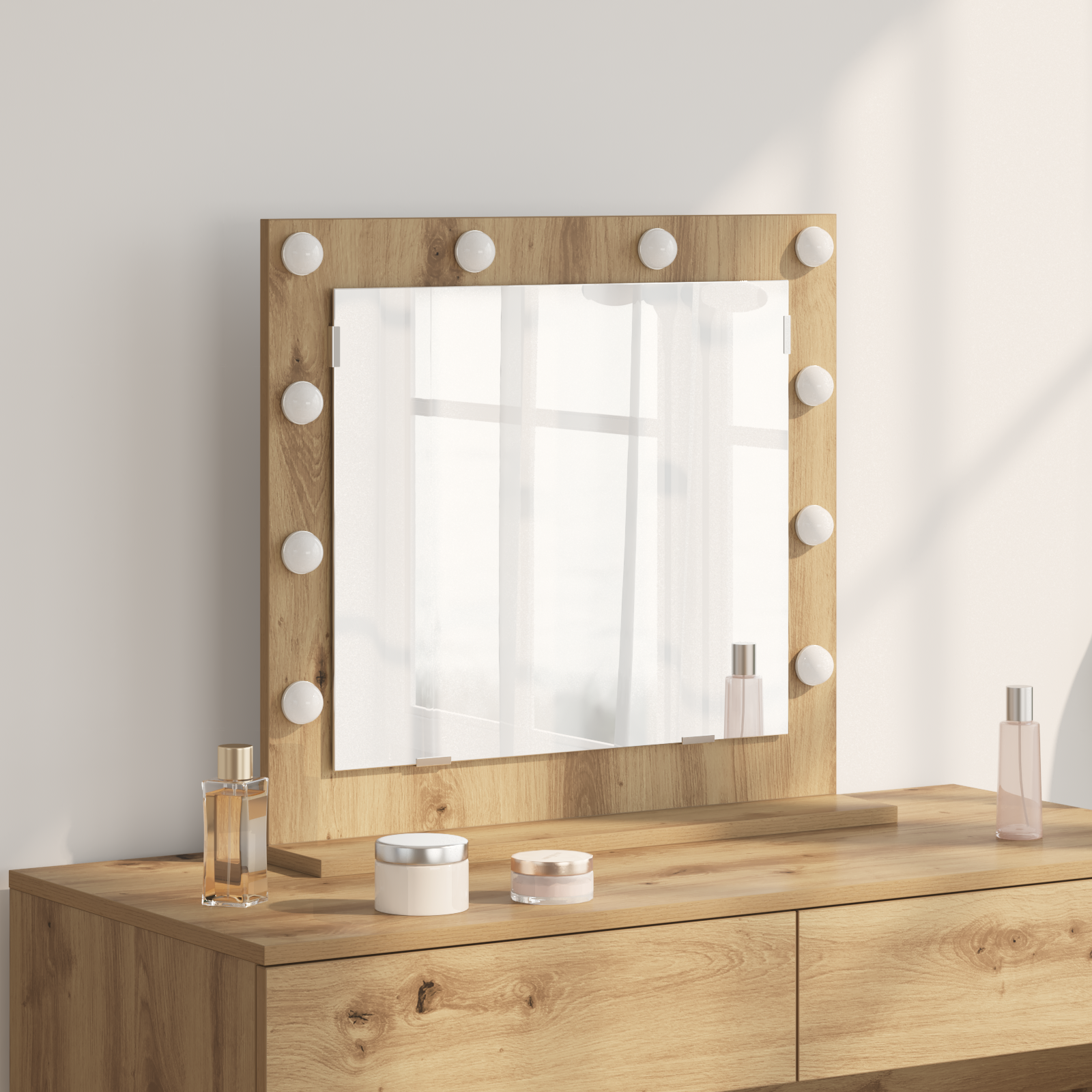 Make-up Spiegel met LED Verlichting Artisan Eiken 60x55x18 cm