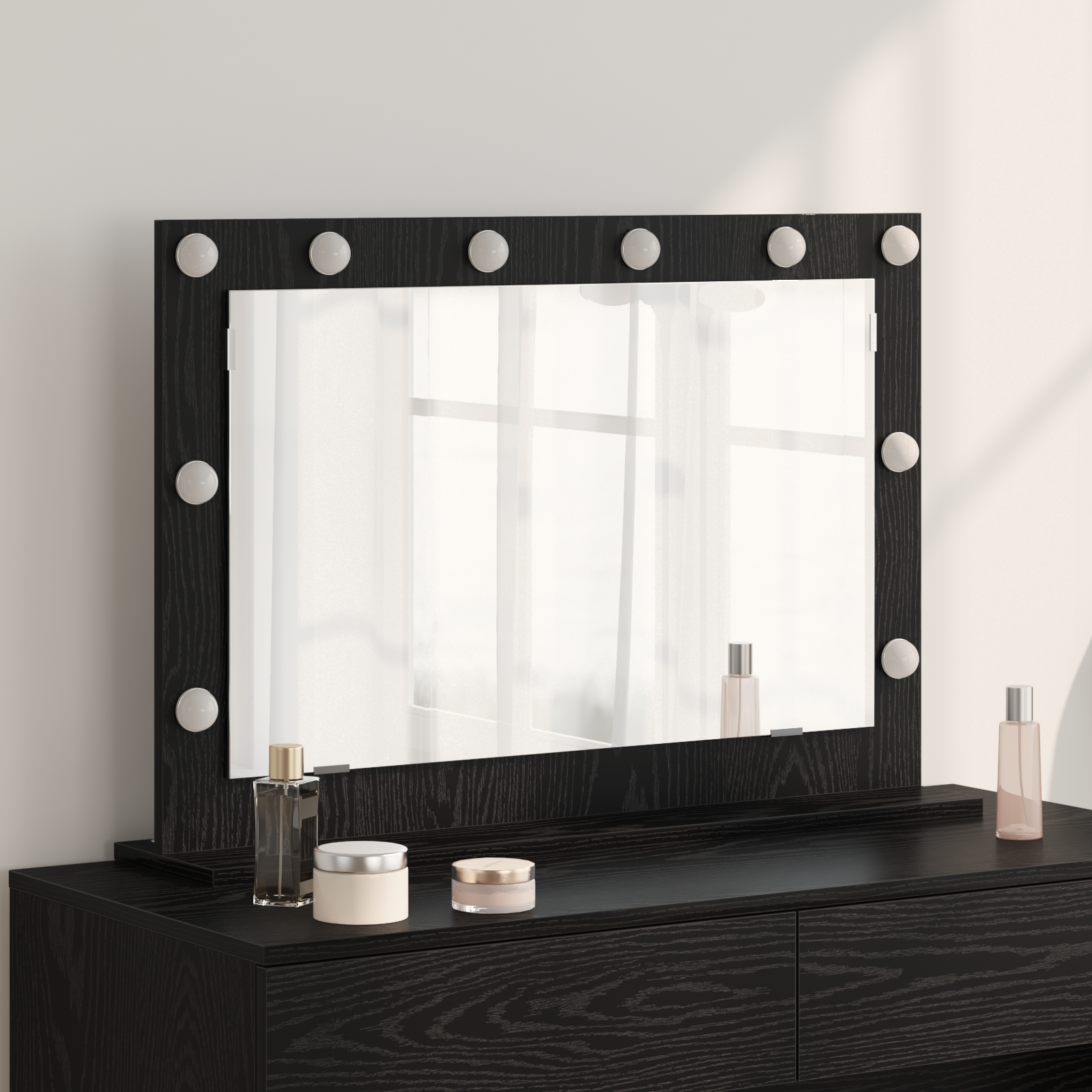 Vanity Spiegel met LED Verlichting Zwart Eiken 80x55x18 cm