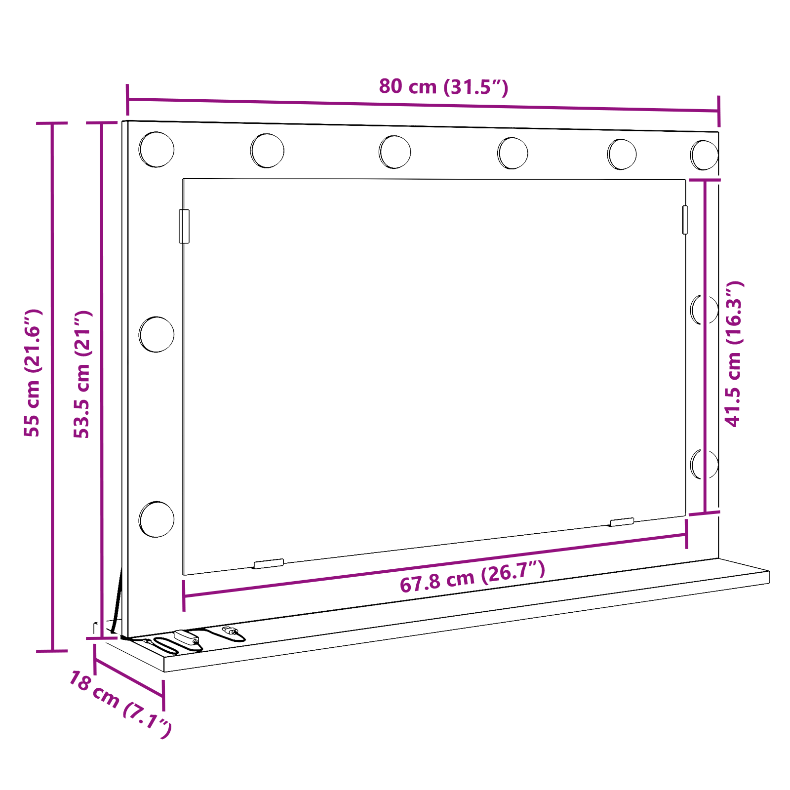 Vanity Mirror Sonoma oak Engineered wood, Glass 80 x 55 x 18 cm - Image 9