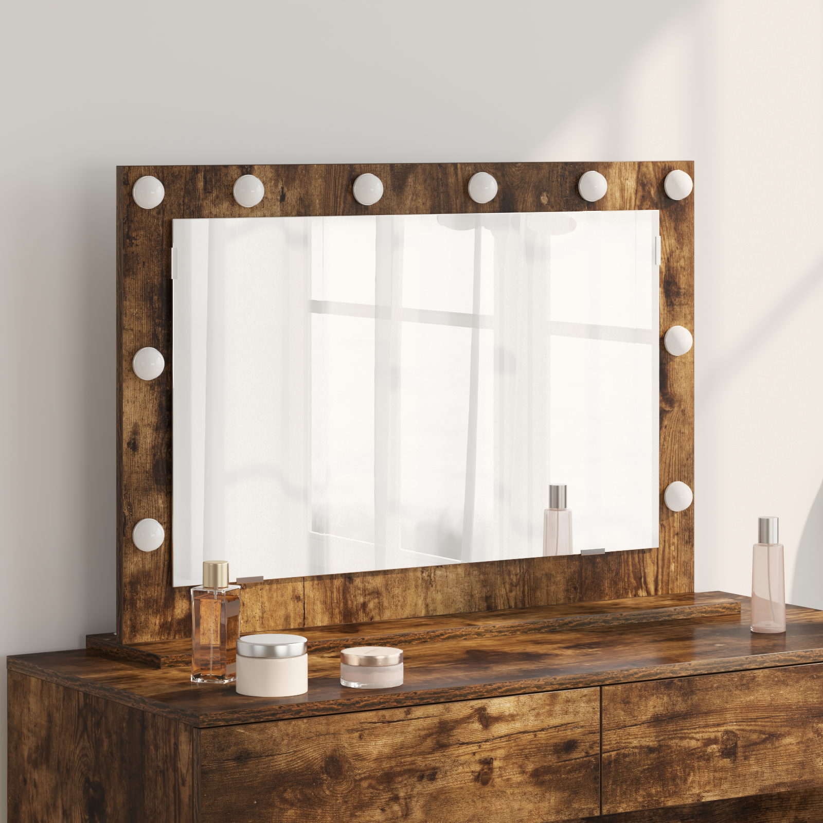 Make-up Spiegel Gerookt eiken Hout en glas 80 x 55 x 18 cm