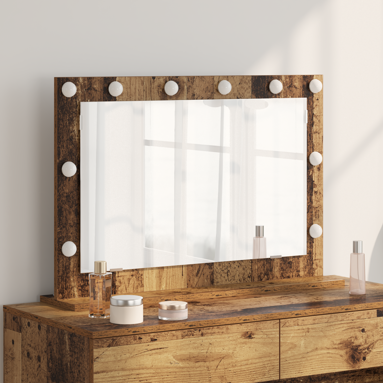 Kaptafelspiegel Oud hout Massief Teruggewonnen Hout en Glas