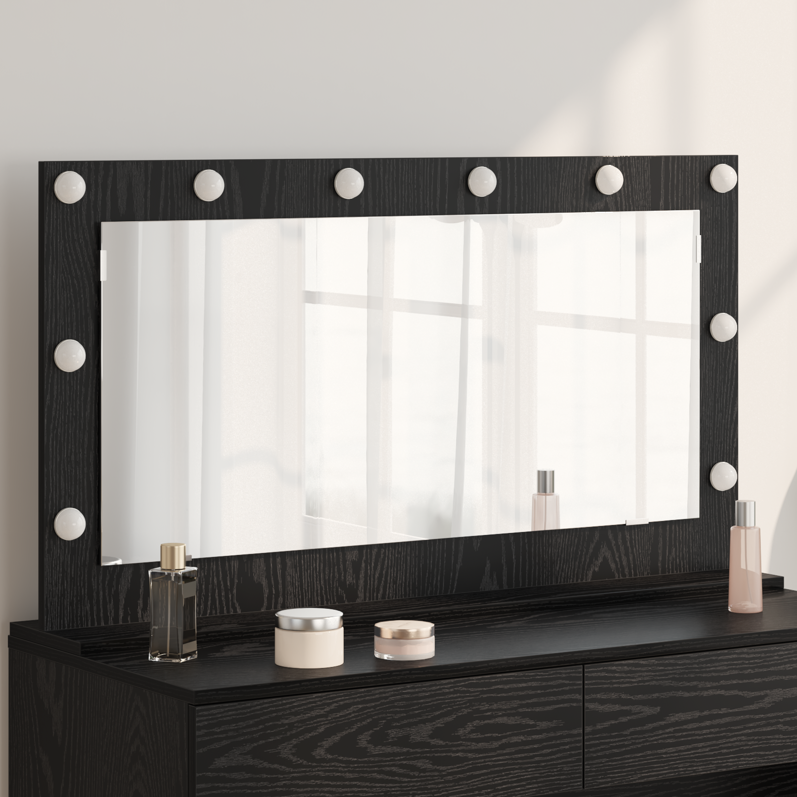 Make-up Spiegel met LED Verlichting Zwart Eiken 100x55x18 cm